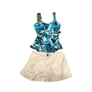 NWT Women's ELLEN TRACY 2 Piece Tankini Swimsuit Skort Medium